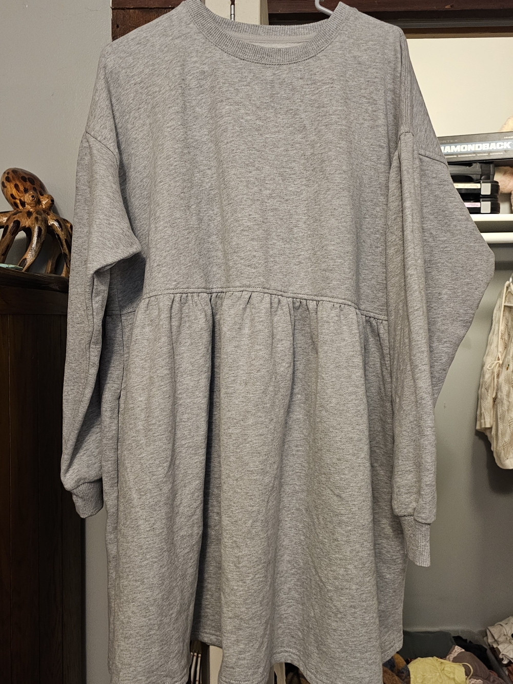American Eagle Outfitters Light Gray Long-Sleeve Babydoll Dress
